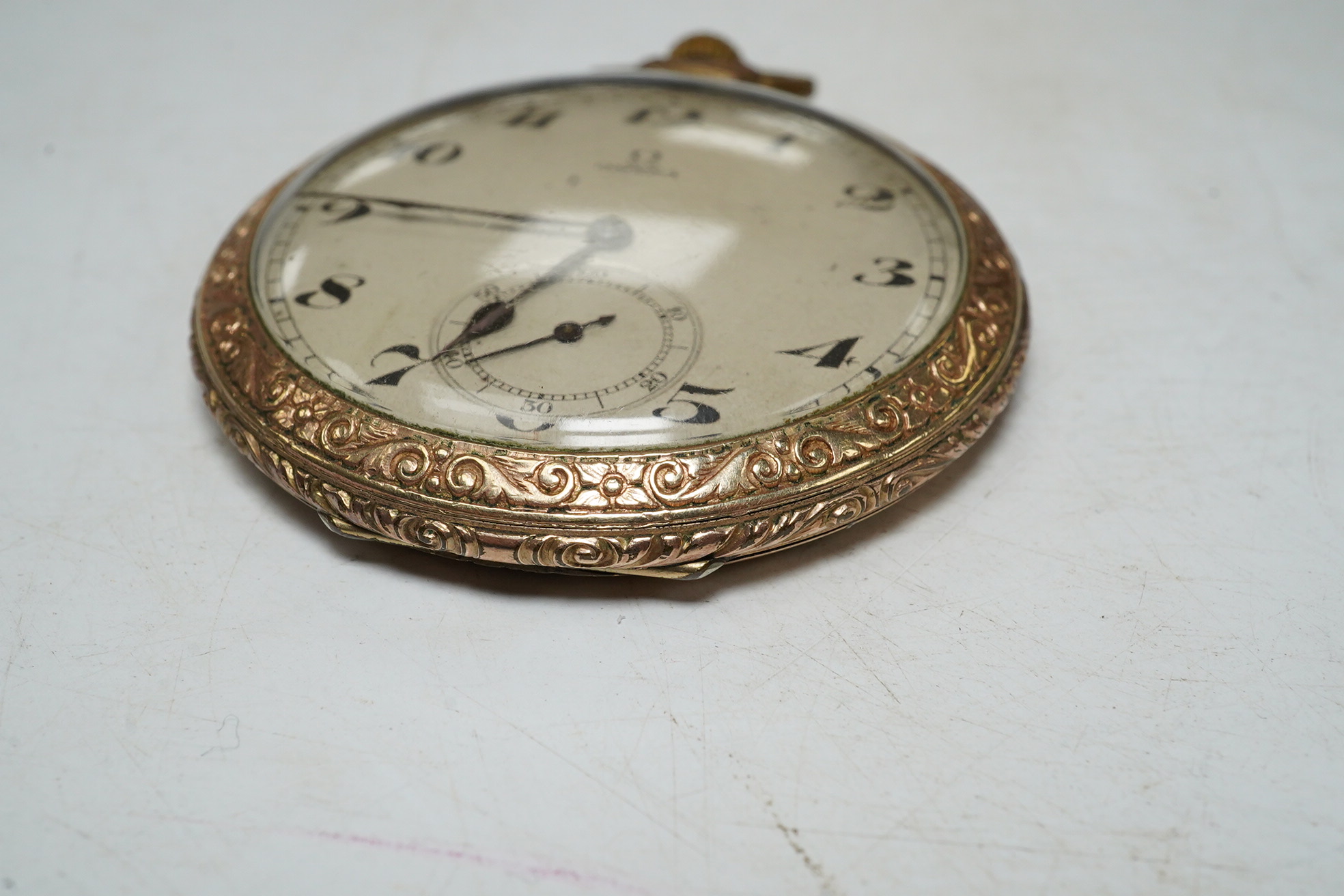 An Omega gold plated dress watch, with subsidiary seconds, no. 6713200. Condition - fair, movement going, some rubbing to case